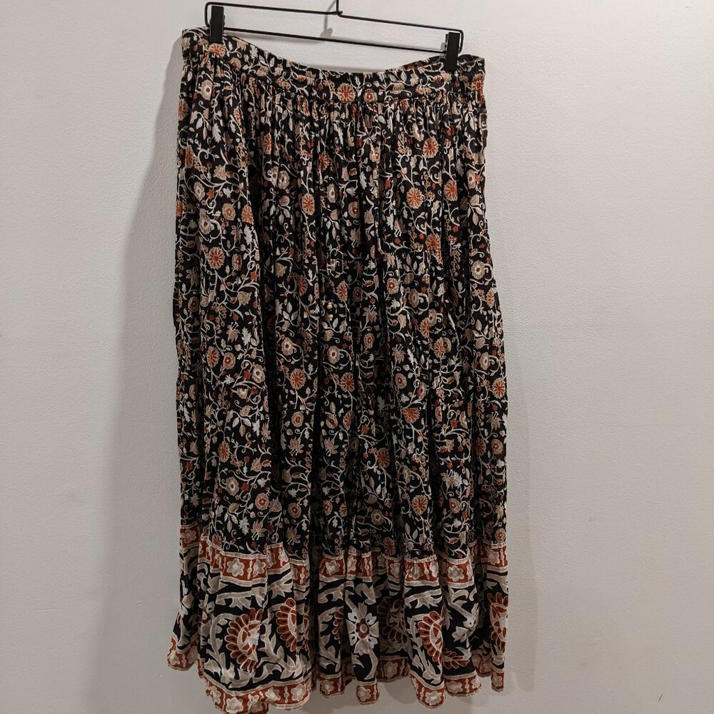 White Stag Women's BoHo Maxi Skirt Rust/Tan/Black Print Size L 12/14